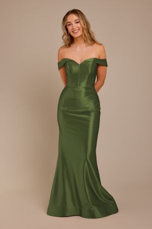 Galina Signature Sculpting Satin Off-the-Shoulder Dress